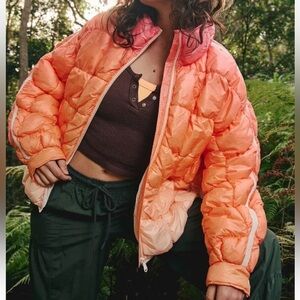 Free People Orange and Pink Puffer Jacket
